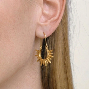 Sunburst Spike Hoop Earrings 304 Stainless Steel Gold Plated Bohemian Sun Ray Geometric Dangle Jewelry Women