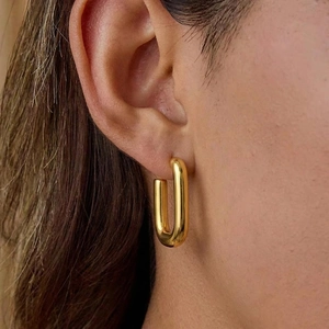Minimalist Geometric U-Shape Hoop Earrings 18K Gold Plated 304 Stainless Steel Waterproof Hypoallergenic Modern Jewelry For Women