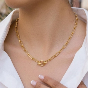 Paperclip Chain Necklace And Bracelet Stainless Steel Minimalist Geometric Toggle Clasp Waterproof Jewelry Women