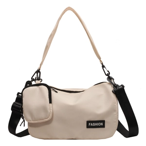 Large capacity beige nylon shoulder bag with fashion patch and mini coin purse