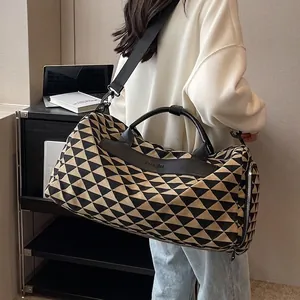 Sac de Voyage en Toile à Imprimé Géométrique Triangle Grande Capacité Sac à Main Avec Bandoulière Sac de Sport Femme