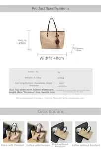 Vue détaillée des dimensions du sac cabas 40x28x15cm avec matériaux et poids spécifiés