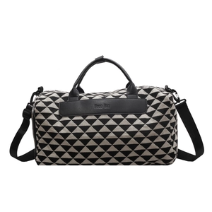 Grand sac de voyage en toile à motif géométrique avec poignées en cuir et bandoulière