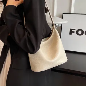 Women Vintage Litchi Grain PU Leather Hobo Bag Large Capacity Minimalist Shoulder Crossbody Bucket Bag Urban Daily Office Tote Bag