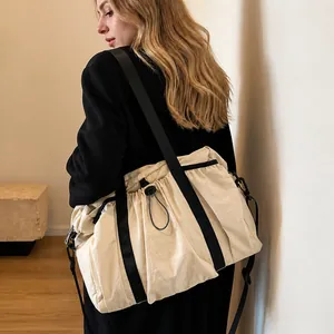 Große Kapazität Oxford Gewebe Reisetasche Damen Plissee Kordelzug Wochenende Tasche Lässig Techwear Umhängetasche Für Sport Reisen
