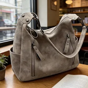 Vintage PU Leather Matte Shoulder Bag For Women Multi Zipper Crossbody Bag Daily Office Tote Bag Fashion Handbag