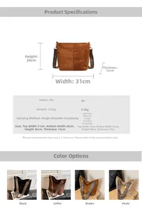 Detailed size specifications and material chart for the vintage large tote bag