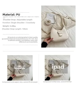 Size comparison and dimensions of this creamy white faux crocodile skin underarm bag