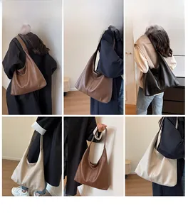 Collage of model showcasing various styling ways for the large litchi texture hobo bag