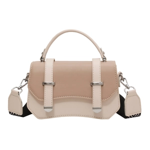 Stylish bicolor crossbody bag in cream and khaki with a geometric patterned wide strap