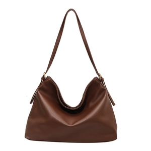 Large dark brown hobo shoulder bag with litchi texture and vintage gold hardware