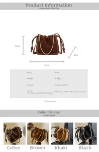 Detailed size specifications for the vintage drawstring bucket bag with chain strap