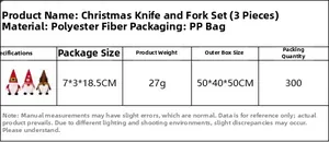 Detailed product size guide for three-piece Christmas gnome cutlery sets and dimensions