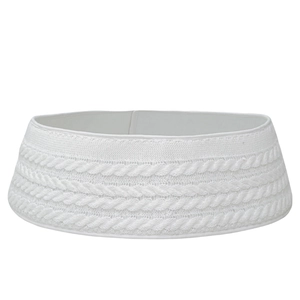 Classic white chunky knit Christmas tree collar with elegant cable texture and round base