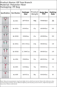 Detailed size chart for Christmas elf leg tree ornaments with polyester fabric materials