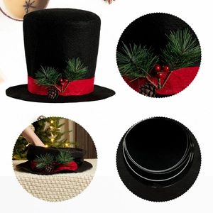 Black Christmas tree topper hat with red berries and pine cones in multi-angle views