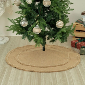 Gonna per albero di Natale in iuta a doppio strato con bordi sfrangiati e stile rustico