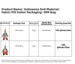 Size chart showing two Halloween gnomes with Trick or Treat and Happy Halloween text