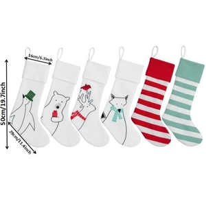 Set of 6 Christmas stockings with cute animal designs and stripes for holiday decor