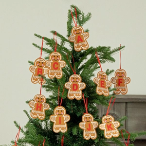 Personalized Christmas Gingerbread Man Felt Hanging Ornament Red Alphabet Letter Brown Cookie Man Xmas Tree Decoration