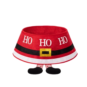 Christmas tree collar with Santa belt design and plush elf legs in festive red and white