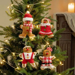 Kerst Peperkoekmannetje Pluche Hangende Ornamenten Met Geruite Sjaal Rok En Rode Bretels Voor Kerstboom Feest Raamdecoratie