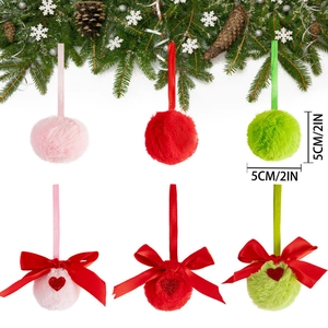 6er-Set Plüsch-Weihnachtskugeln mit Schleifen und Pailletten, 5cm Durchmesser, bunte Deko