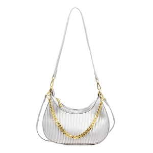Sac hobo plissé argenté métallisé avec bandoulière chaîne dorée pour femme