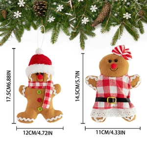 Kerst peperkoekman pluche ornamenten set met feestelijke decoraties voor de kerstboom