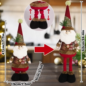 Detailed size chart showing adjustable legs of Santa gnome from 47cm to 62cm height
