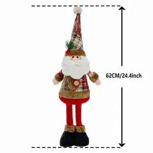 Standing Santa plush Christmas ornament with long plaid hat, height 62cm 24.4 inches