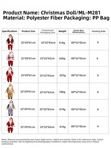 Size chart showing 61cm Santa Claus doll measurements and polyester fiber material details