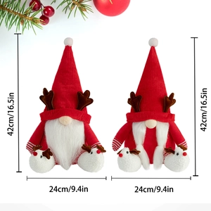 Christmas gnome plush set with red velvet antler hats and white beard decorations