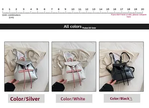 Comparaison détaillée de mini sacs à dos en cuir argent, blanc et noir avec cordons roses