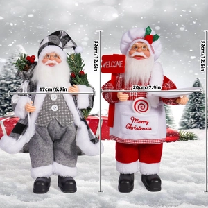 Detailed comparison of two 12-inch Santa Claus figurines in festive winter snow scene