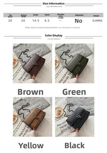 Spécifications de taille et guide de couleurs pour petits sacs carrés à bandoulière chaîne