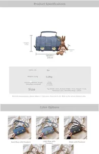Detailed specifications and color options for the stylish PU leather crossbody bag.
