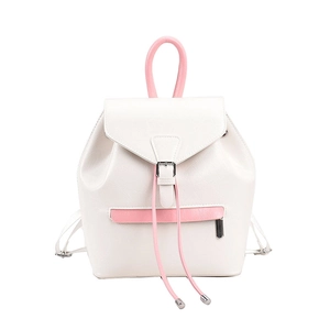 Sac à dos femme minimaliste en cuir PU blanc et rose avec rabat géométrique et boucle