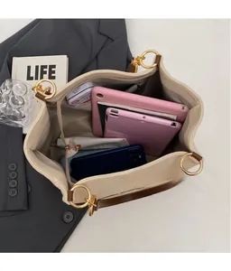 Top view of spacious beige corduroy tote bag showing interior storage capacity