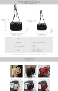 Size guide for quilted chain crossbody bag showing dimensions and PU leather specs