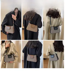 Classic houndstooth underarm bag styles shown in black and brown variants on models