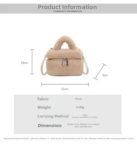 Guide des tailles du sac seau en peluche avec dimensions et détails du matériau