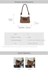 Detail showing the retro plaid weave bag dimensions 25x15x5cm with woven handle