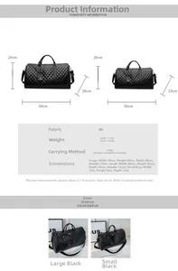 Size chart showing large and small quilted PU leather travel bag dimensions and details