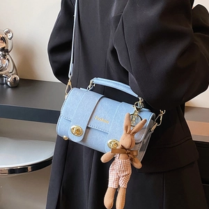 Chic light blue crossbody bag for women with fashion lettering and cute bunny charm