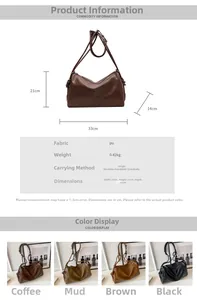 Detailed spec sheet showing material info and dimensions for this retro large PU handbag