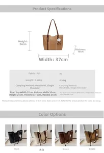Detailed size chart and multi-color specifications for the large capacity tote bag
