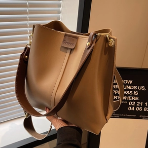 Fashionable khaki patchwork tote bag with wide strap and high capacity design