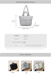 Specifiche dettagliate sulle dimensioni di una borsa tote trapuntata grande con misure