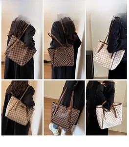 Collage of checkered tote bags showing various colors and large capacity for daily commuting